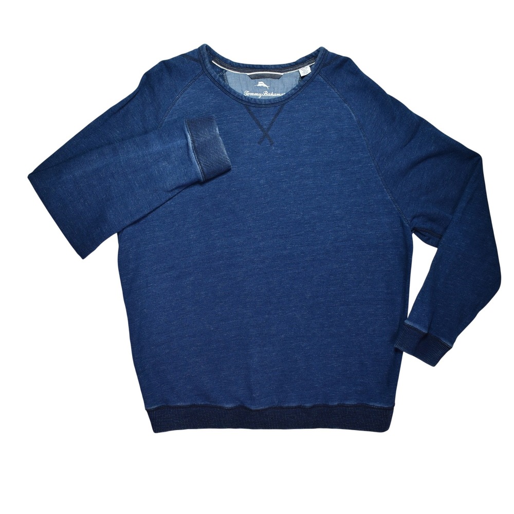 Tommy Bahama Mens Indigo Blue Raglan Crewneck Sweatshirt Pullover Size XL
